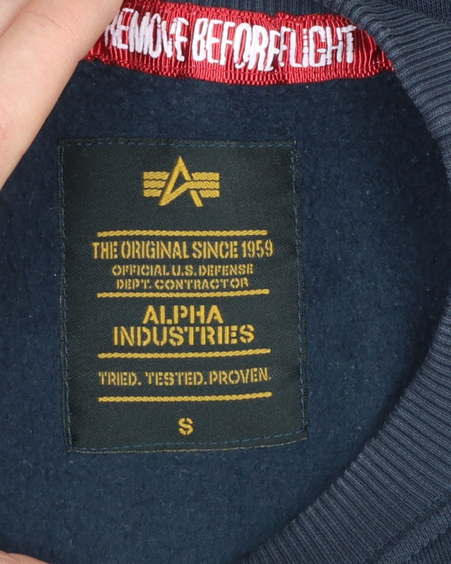 Alpha Industries Men's Blue NASA Logo Crew Neck Sweatshirt S