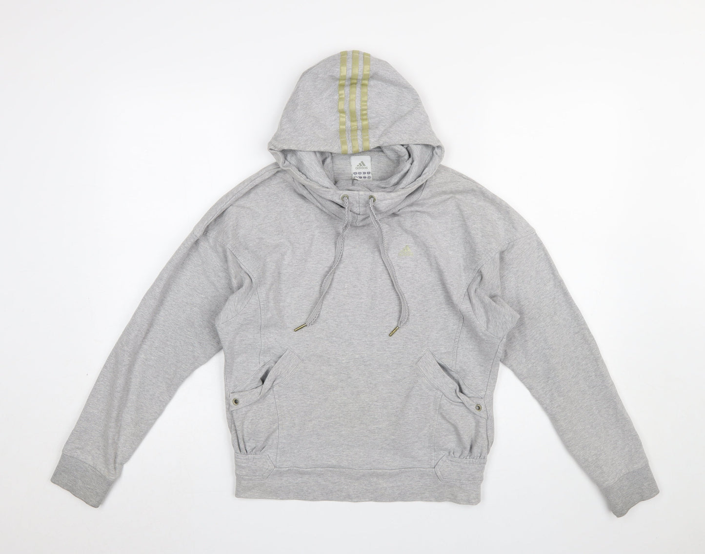 Adidas Womens Grey Hoodie Size 10 Pullover Drawstring Hooded Sweatshirt