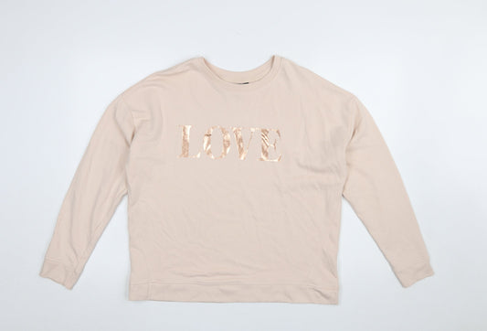New Look Women's Beige LOVE Sweatshirt Small Long Sleeve Cotton Blend