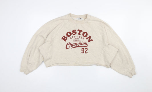 Miss Selfridge Womens Beige Boston Print Pullover Sweatshirt UK 12