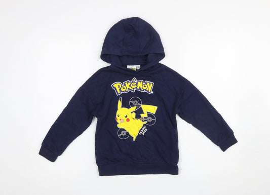 Primark Pokémon Boys Navy Hoodie 5-6 Years Pikachu Graphic Pullover