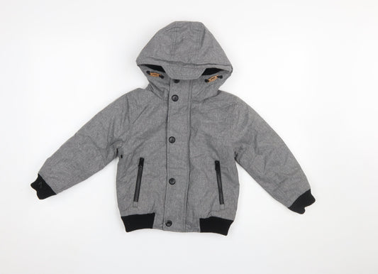 Next Boys Grey Hooded Puffer Jacket 4 Years Polyester Lined Winter Coat