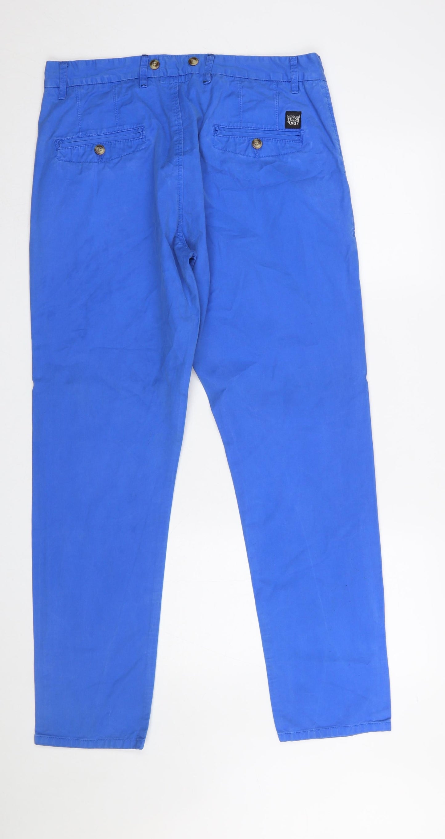 Twisted Soul Women's Blue Chino Trousers One Size Cotton Relaxed Fit