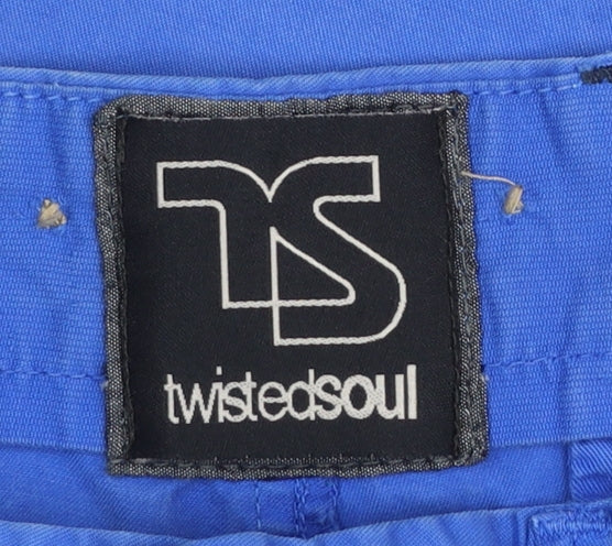 Twisted Soul Women's Blue Chino Trousers One Size Cotton Relaxed Fit