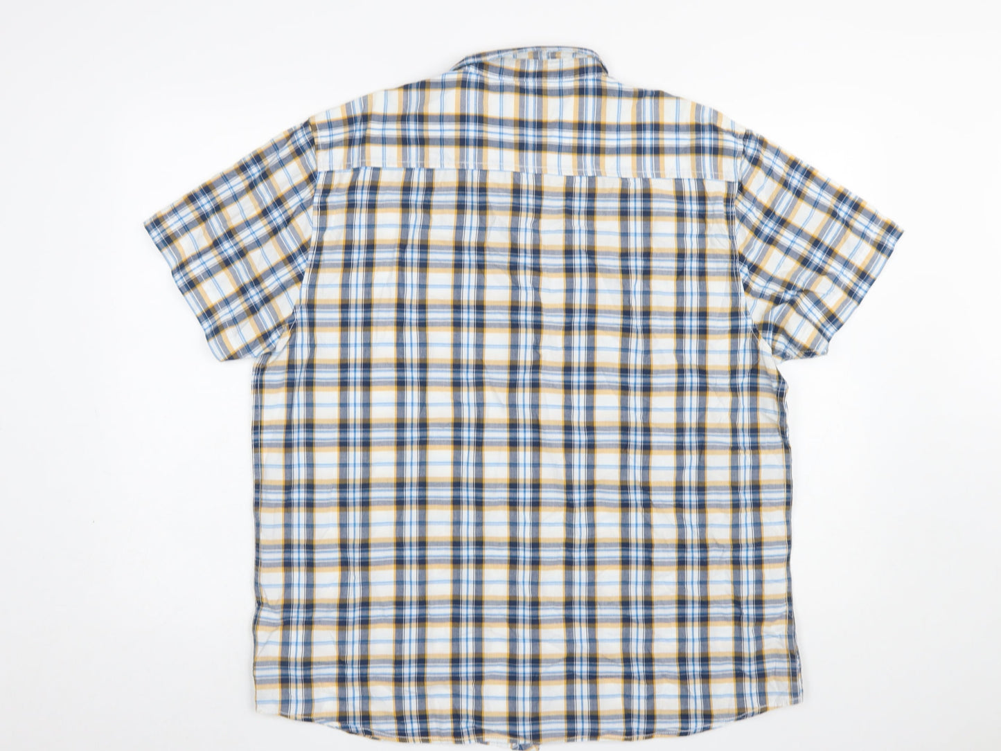 Peacocks Mens Blue Yellow Check Short Sleeve Button-Up Shirt XL