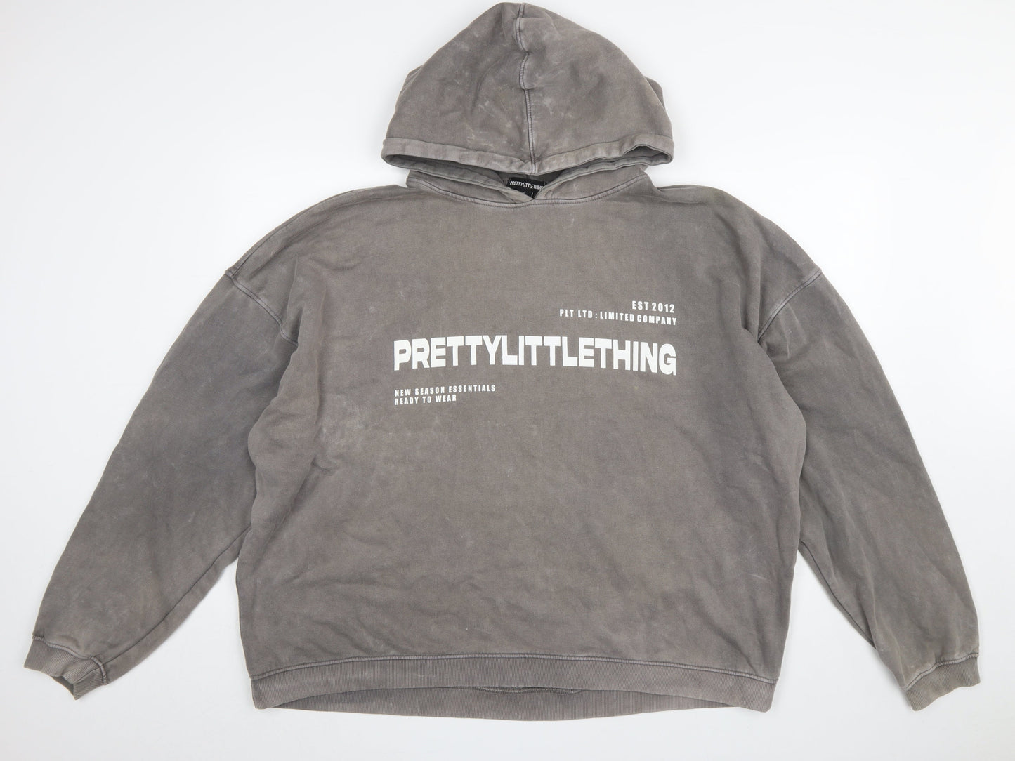 PrettyLittleThing Women’s Grey Pullover Hoodie L Logo Print Casual