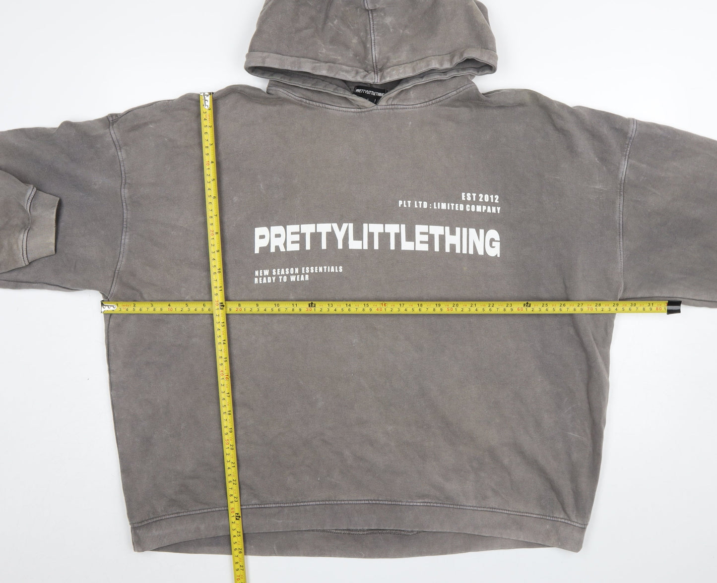 PrettyLittleThing Women’s Grey Pullover Hoodie L Logo Print Casual