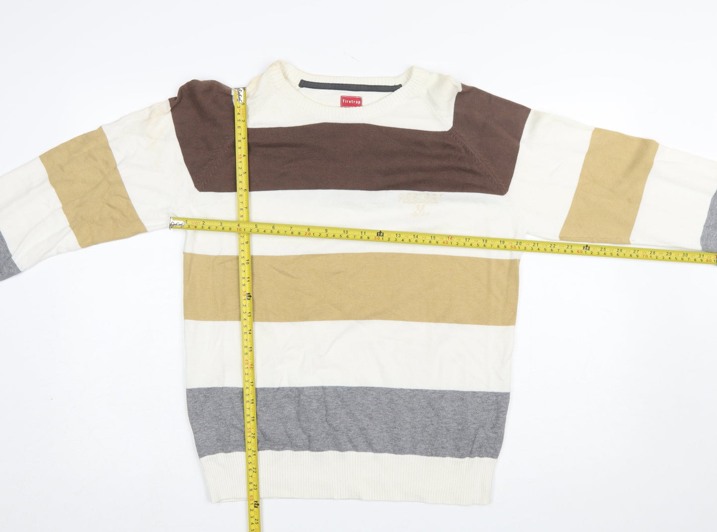 Firetrap Men's Multicoloured Striped Cotton Jumper Size L Crew Neck