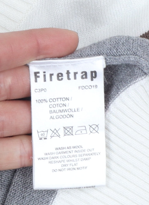 Firetrap Men's Multicoloured Striped Cotton Jumper Size L Crew Neck