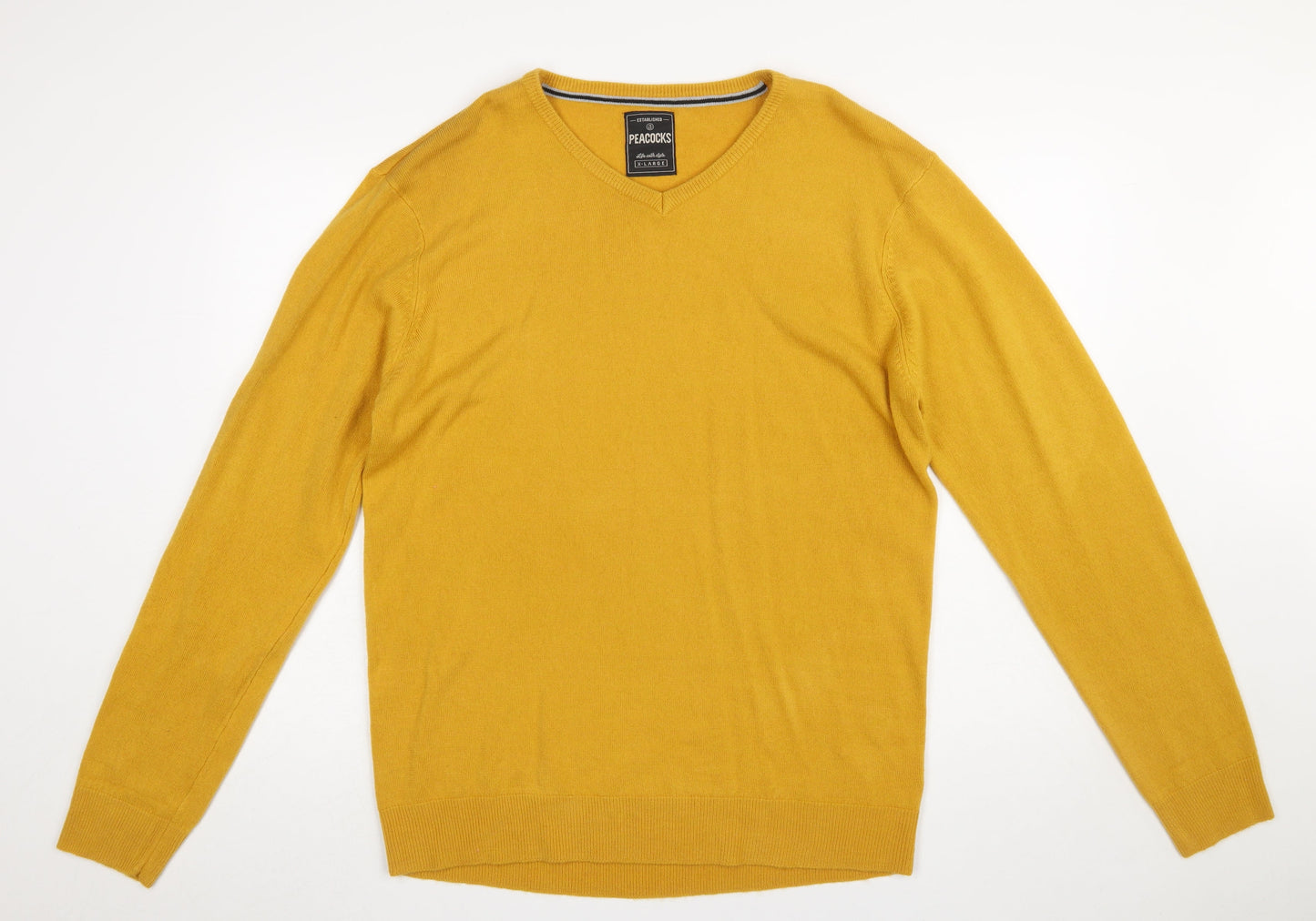 Peacocks Men’s Yellow V-Neck Acrylic Jumper XL