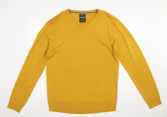 Peacocks Men’s Yellow V-Neck Acrylic Jumper XL