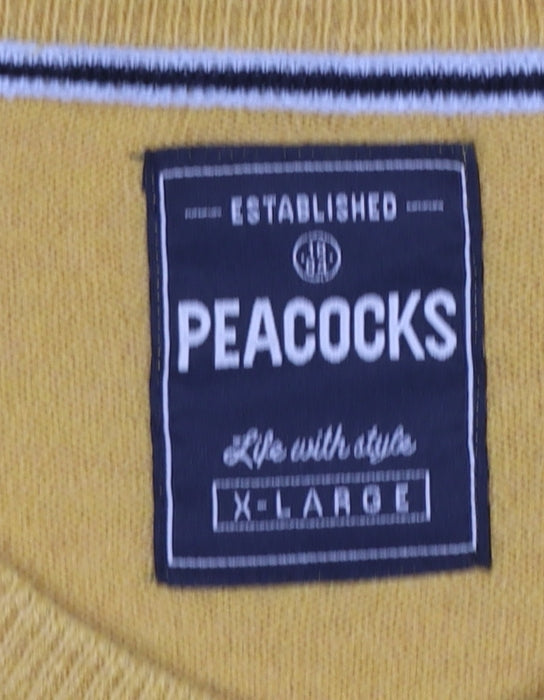 Peacocks Men’s Yellow V-Neck Acrylic Jumper XL
