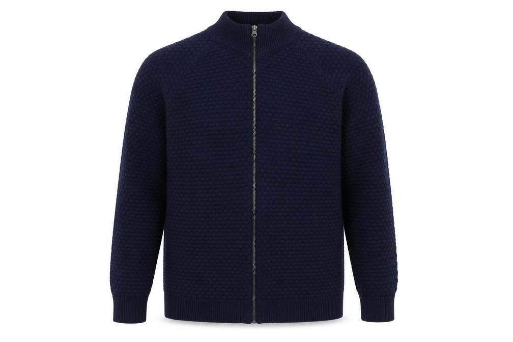 Livergy Men’s Blue Full Zip Waffle Knit Jumper Size L
