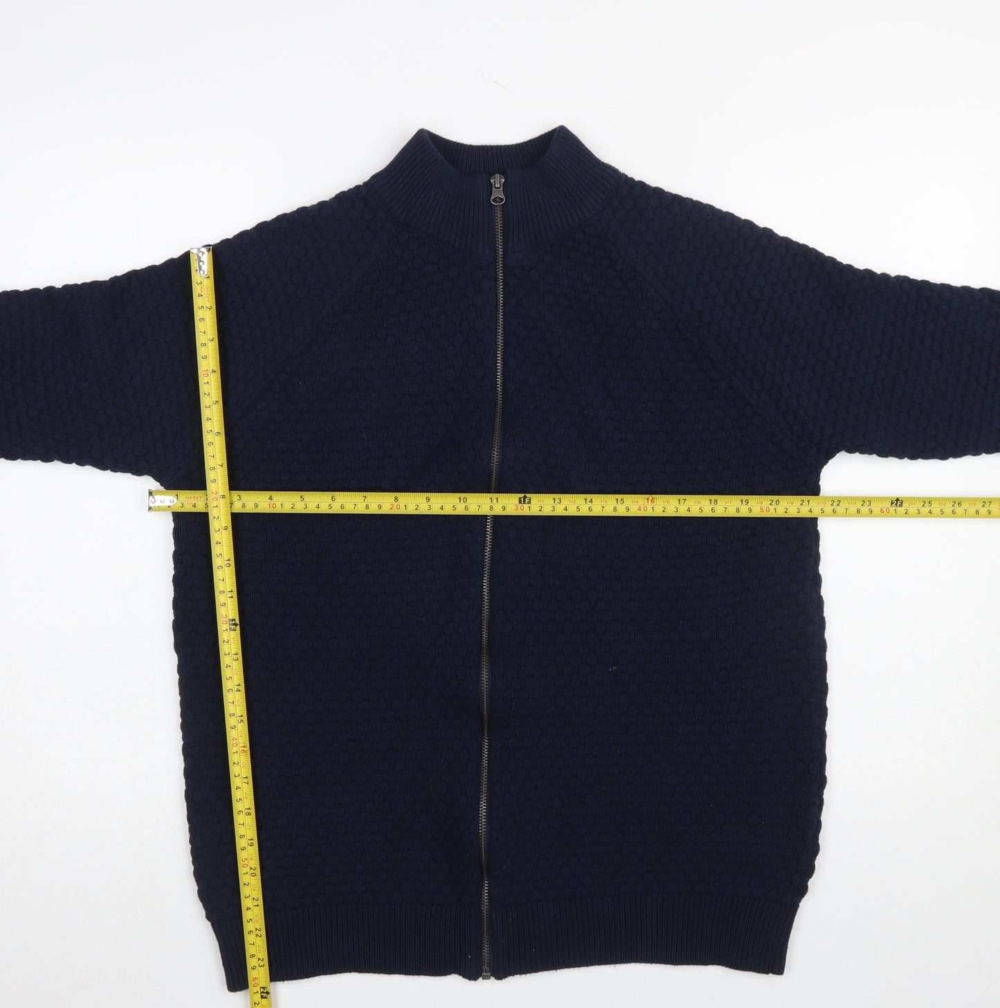 Livergy Men’s Blue Full Zip Waffle Knit Jumper Size L