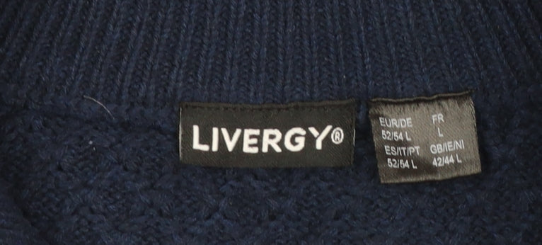Livergy Men’s Blue Full Zip Waffle Knit Jumper Size L