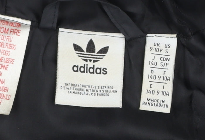 Adidas Girls Black Hooded Puffer Jacket 9-10 Years Quilted Full Zip