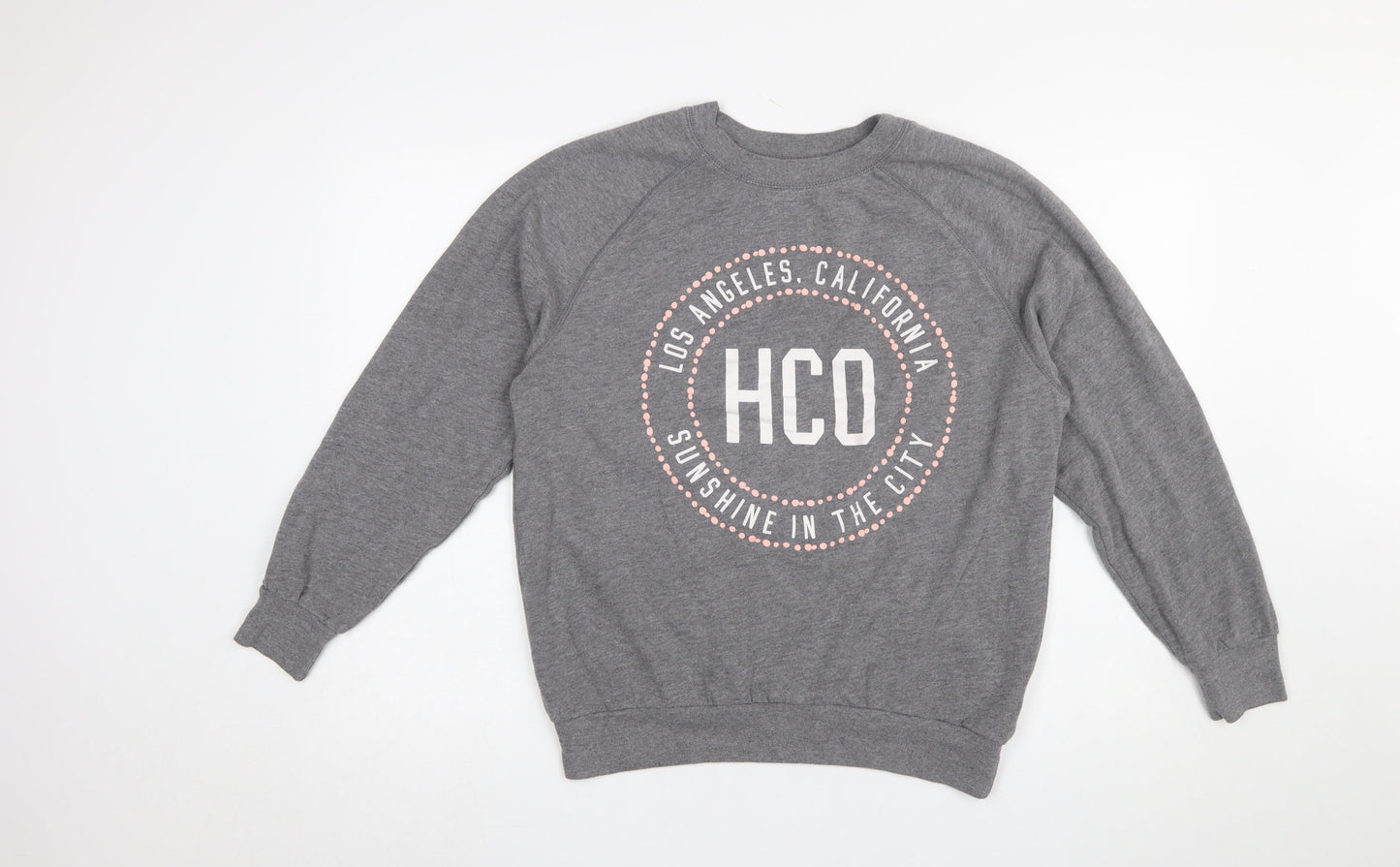 Hollister Women Grey Small Crew Neck Pullover Sweatshirt HCO Print