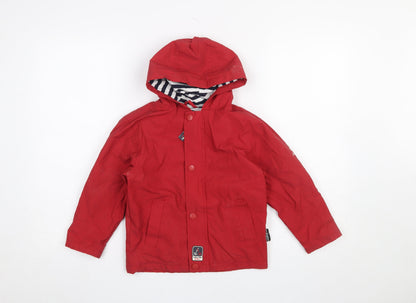 Additional front view of Sable & Mer boys’ red hooded waterproof rain coat 3 years