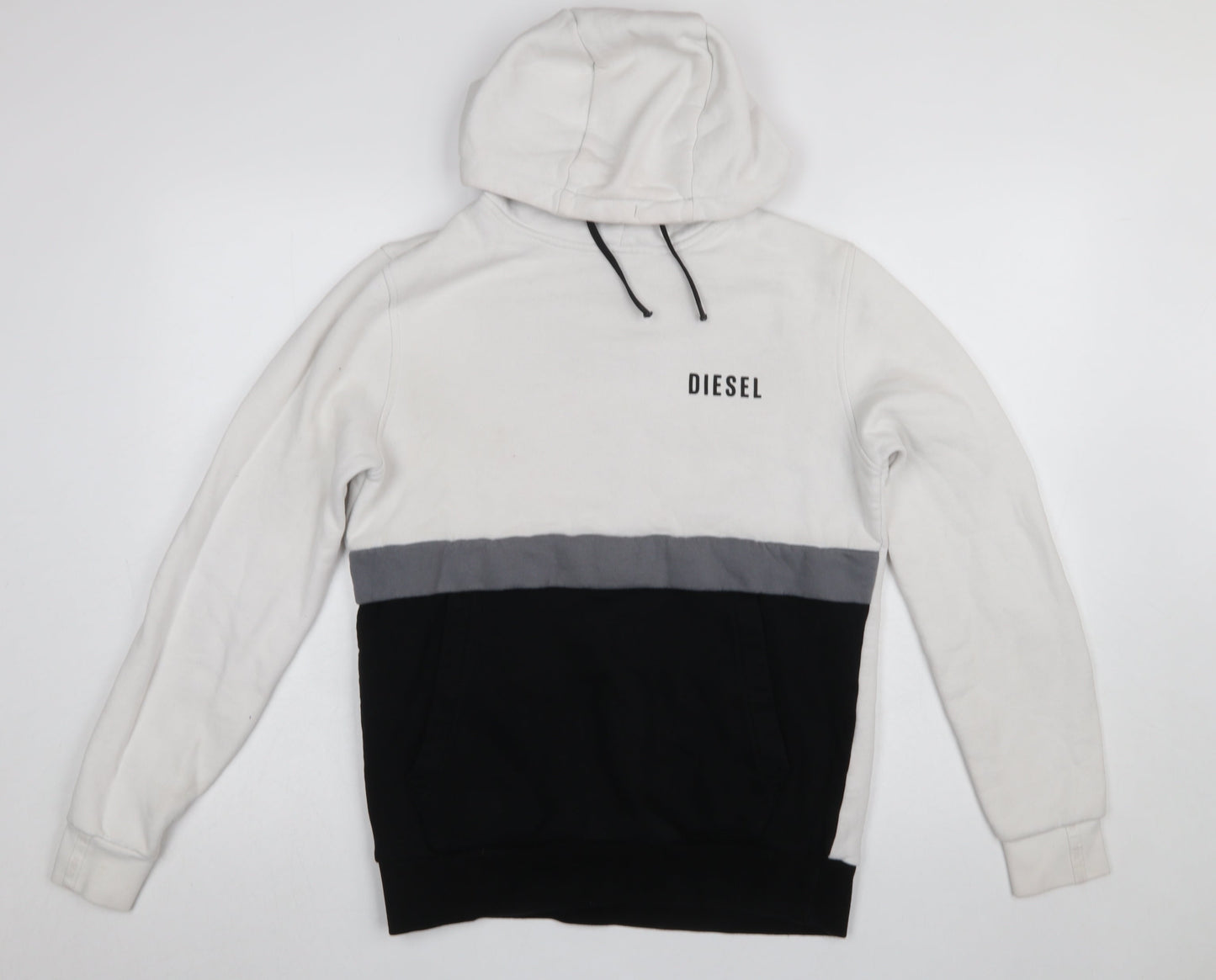 Diesel Men's White Colour Block Hoodie Size S Pullover Fleece