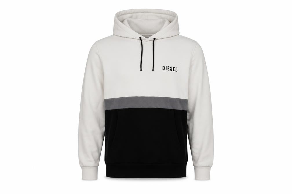 Diesel Men's White Colour Block Hoodie Size S Pullover Fleece