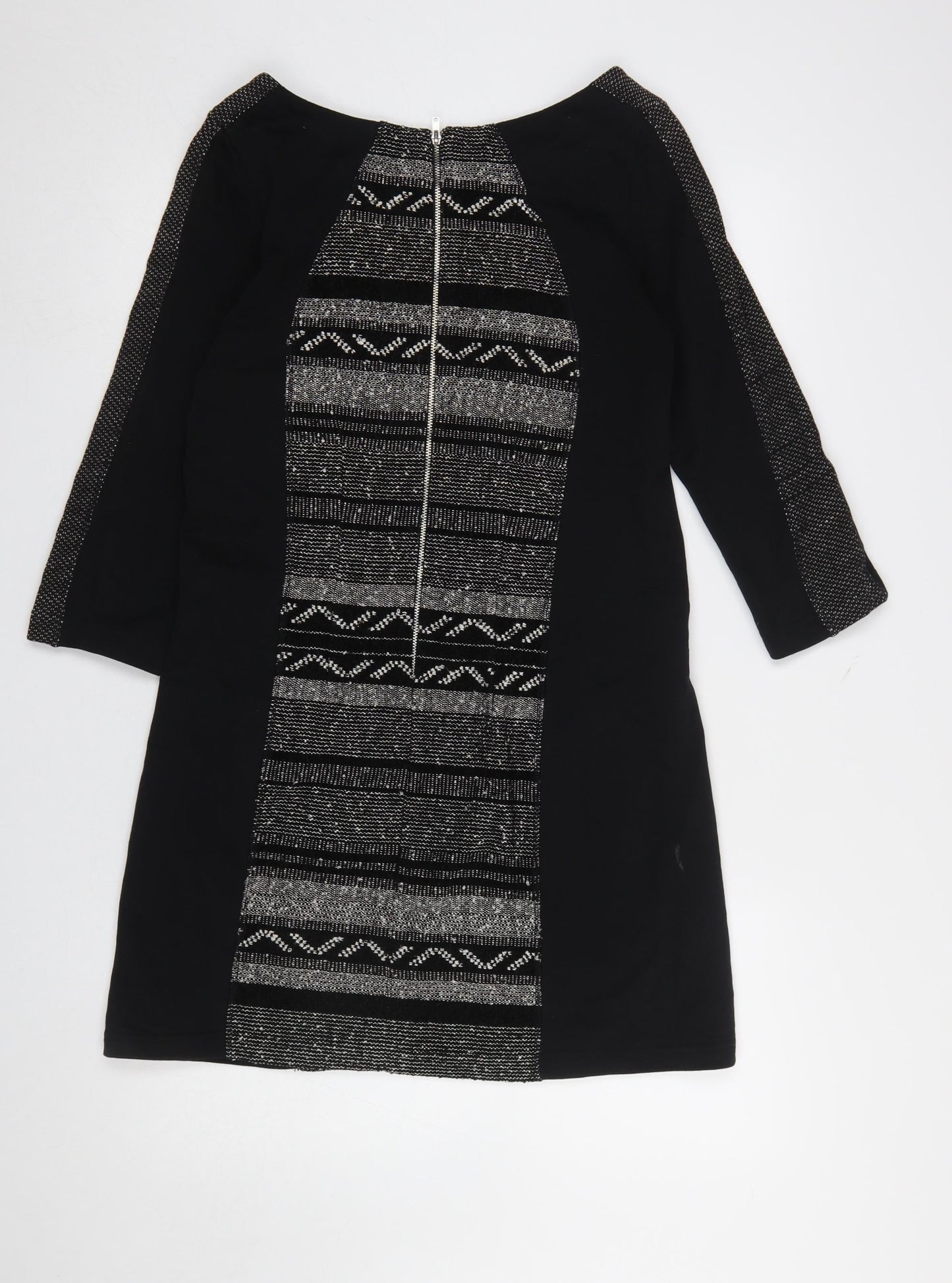 René Derhy Women's Black Geometric Shift Dress Size S 3/4 Sleeve