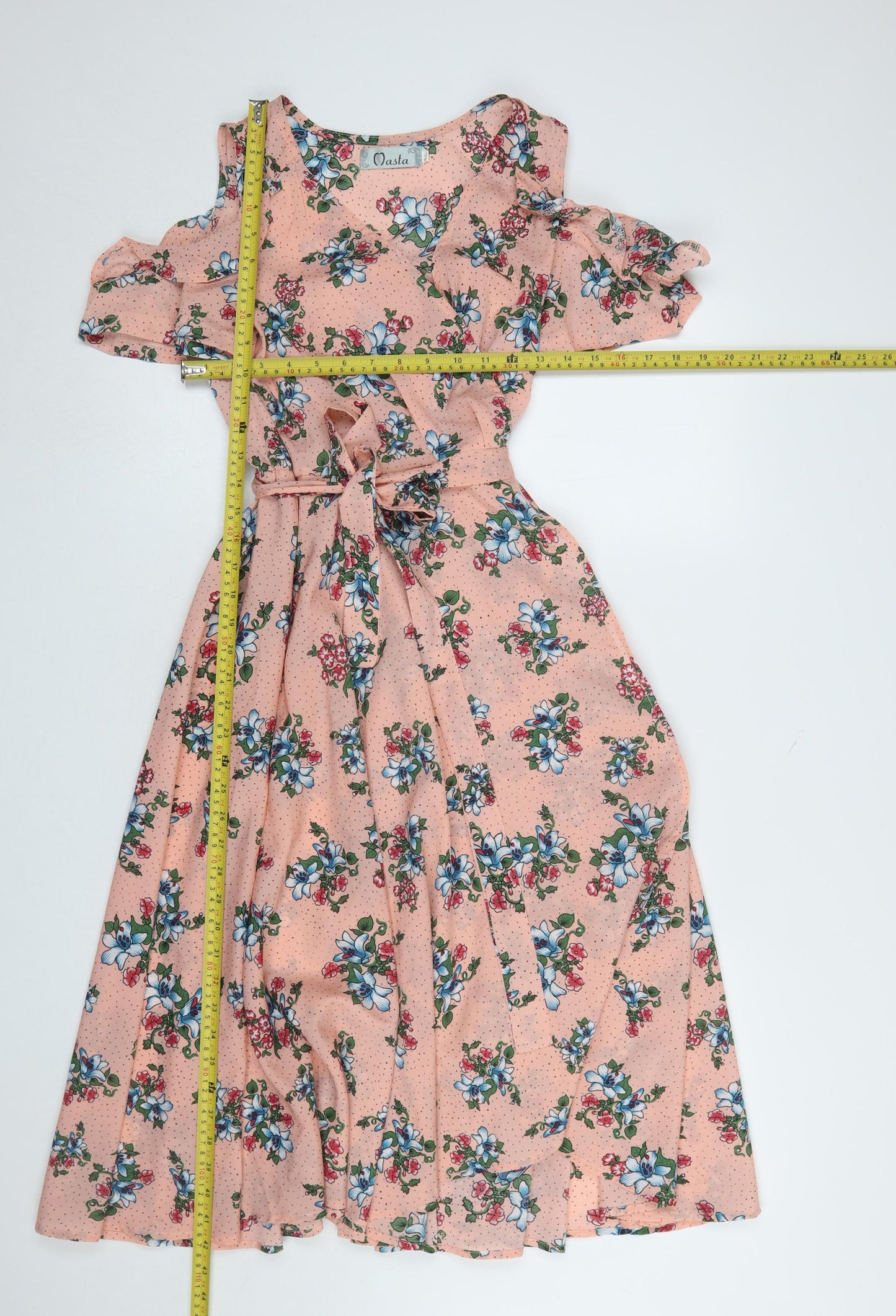 Masta Women Pink Floral Cold Shoulder Midi A-Line Dress S
