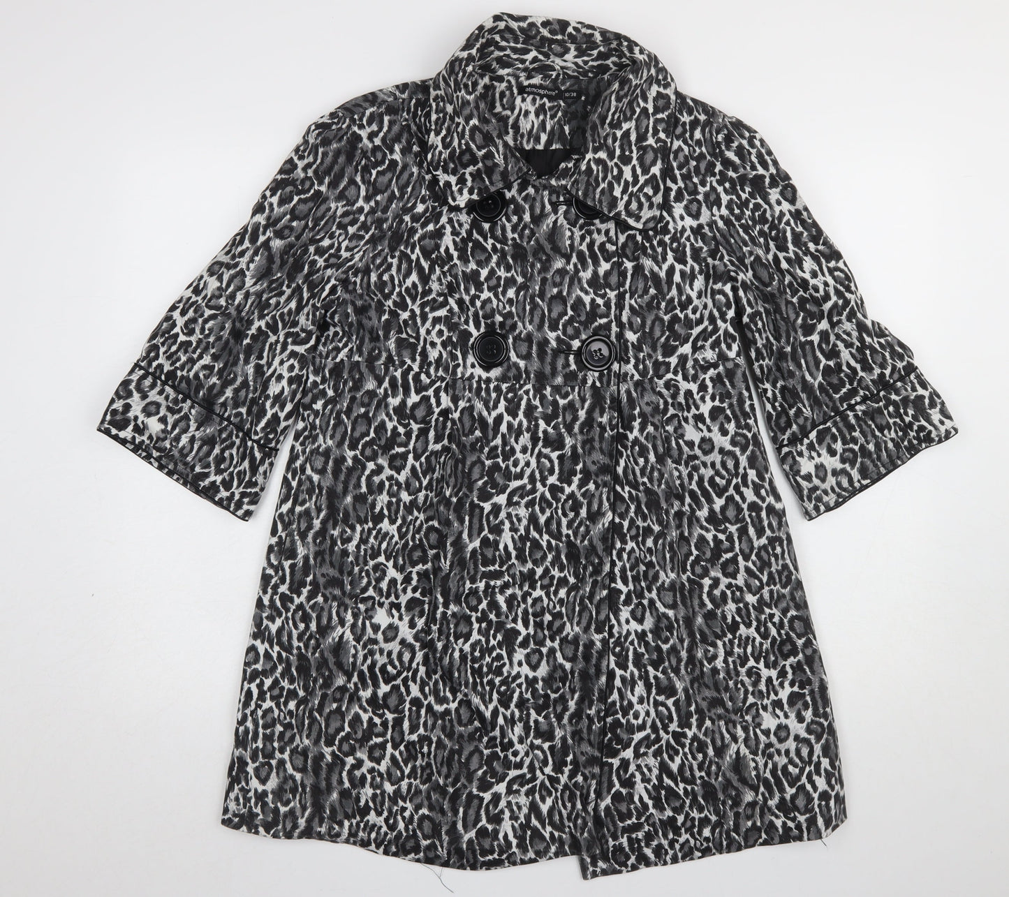 Atmosphere Women's Black Animal Print Cotton Trench Coat Size 10