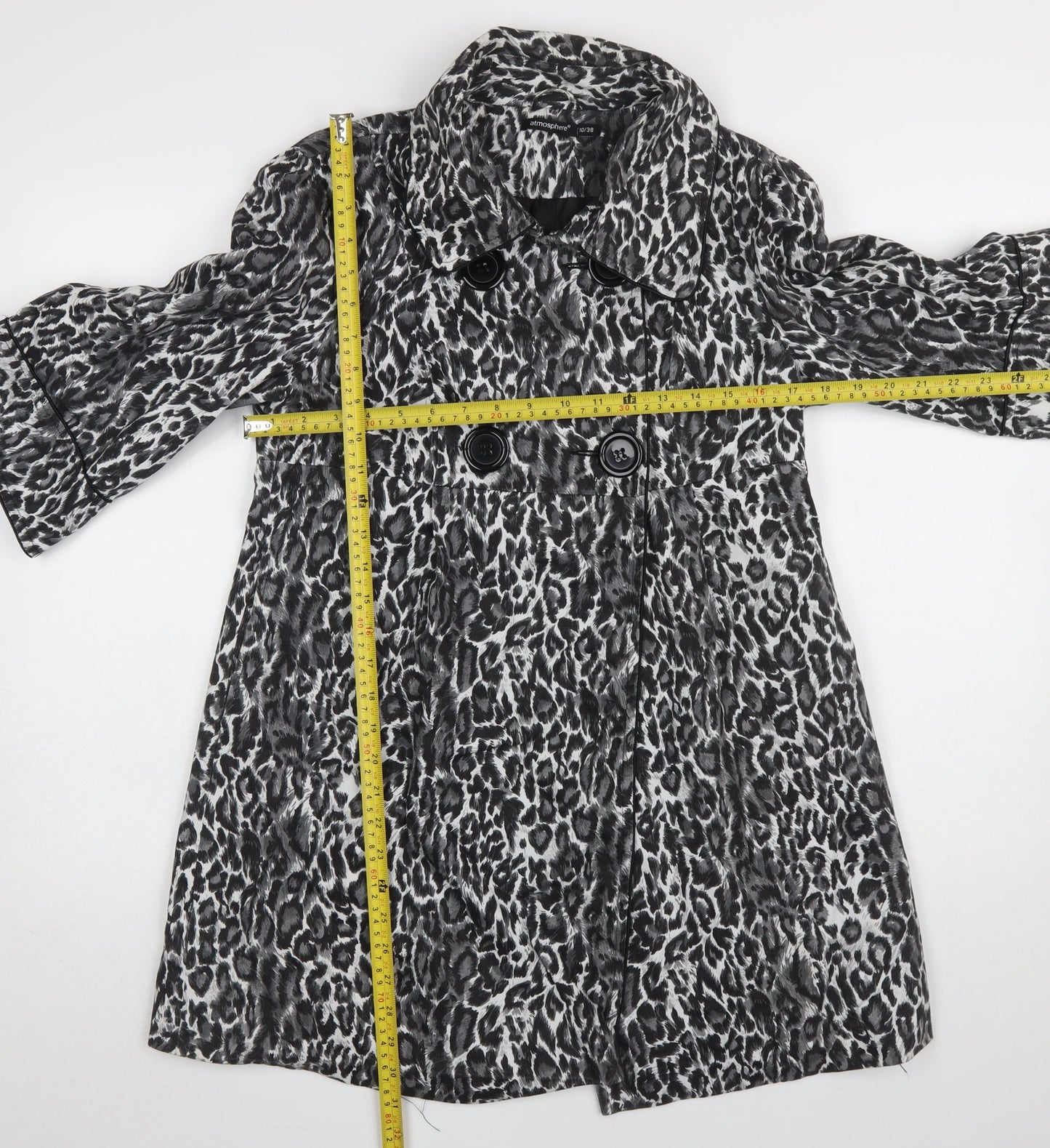 Atmosphere Women's Black Animal Print Cotton Trench Coat Size 10