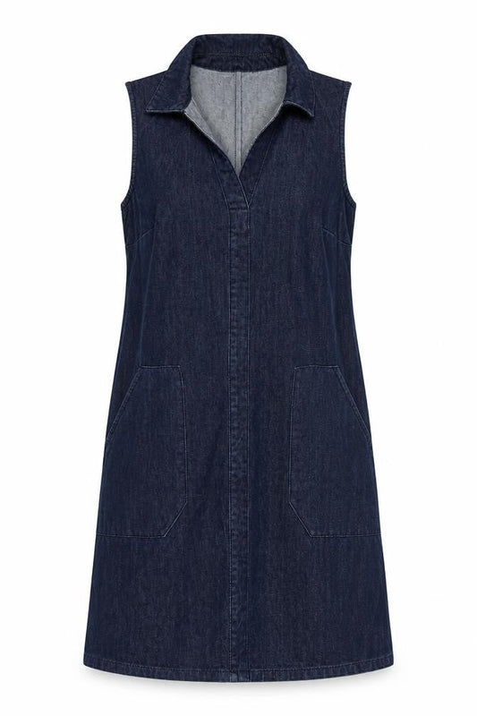 Warehouse Women Blue Denim Shirt Dress UK 8 Sleeveless Collared
