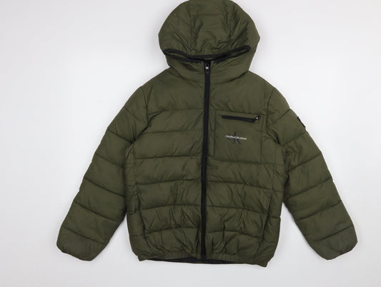 Calvin Klein Jeans Women Green Size 12 Hooded Puffer Jacket