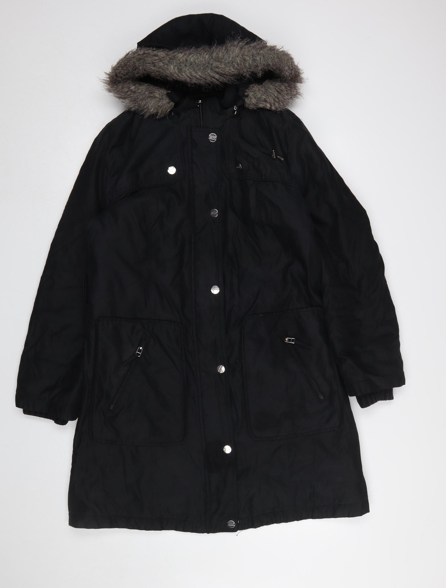 Marks and Spencer Per Una Stormwear Black Hooded Parka Coat Women's Medium