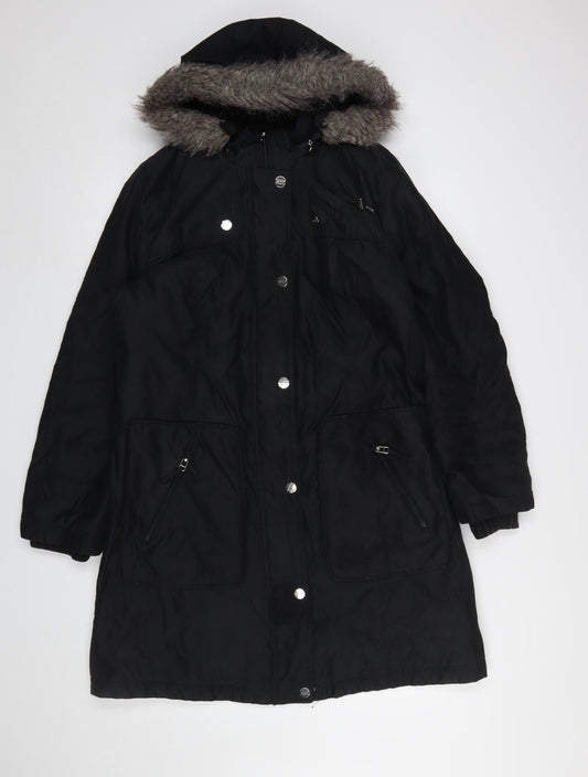 Marks and Spencer Per Una Stormwear Black Hooded Parka Coat Women's Medium