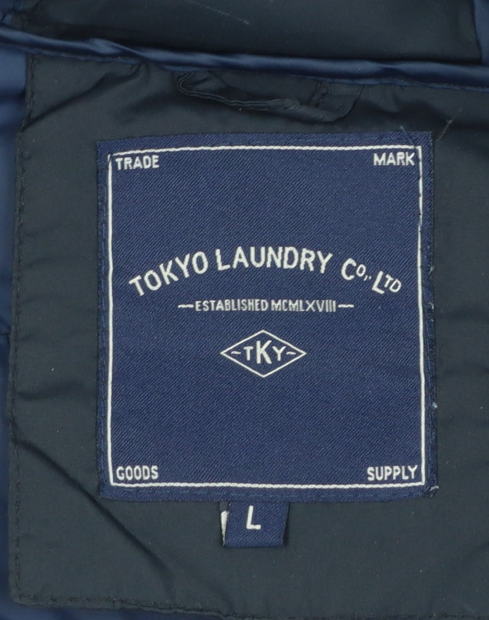 Tokyo Laundry Men's Black L Puffer Jacket Hooded Mid-Length Casual