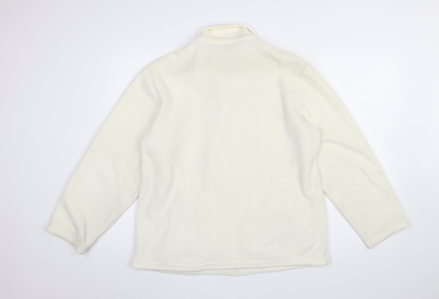 Damart Women’s Ivory Embroidered Fleece Jacket Size 12 Classic Zip Up