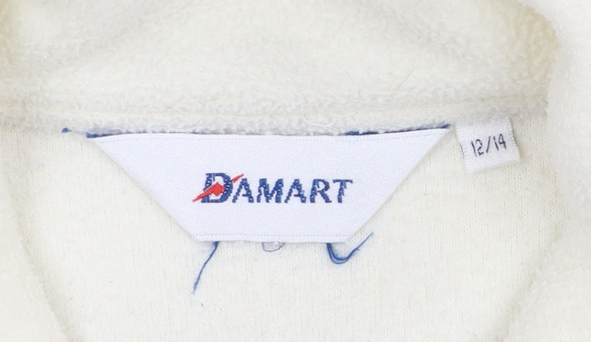 Damart Women’s Ivory Embroidered Fleece Jacket Size 12 Classic Zip Up