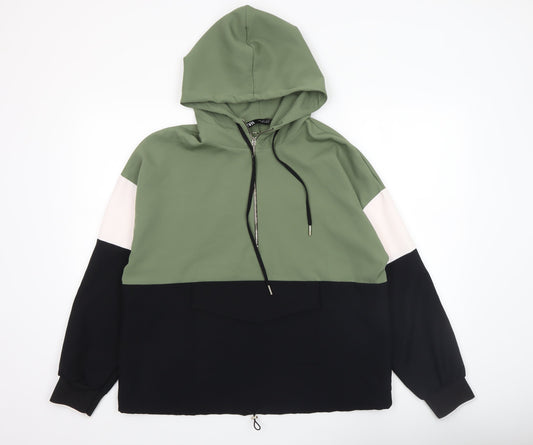 Zara Women Green Colourblock Half Zip Hooded Sweatshirt Size 12