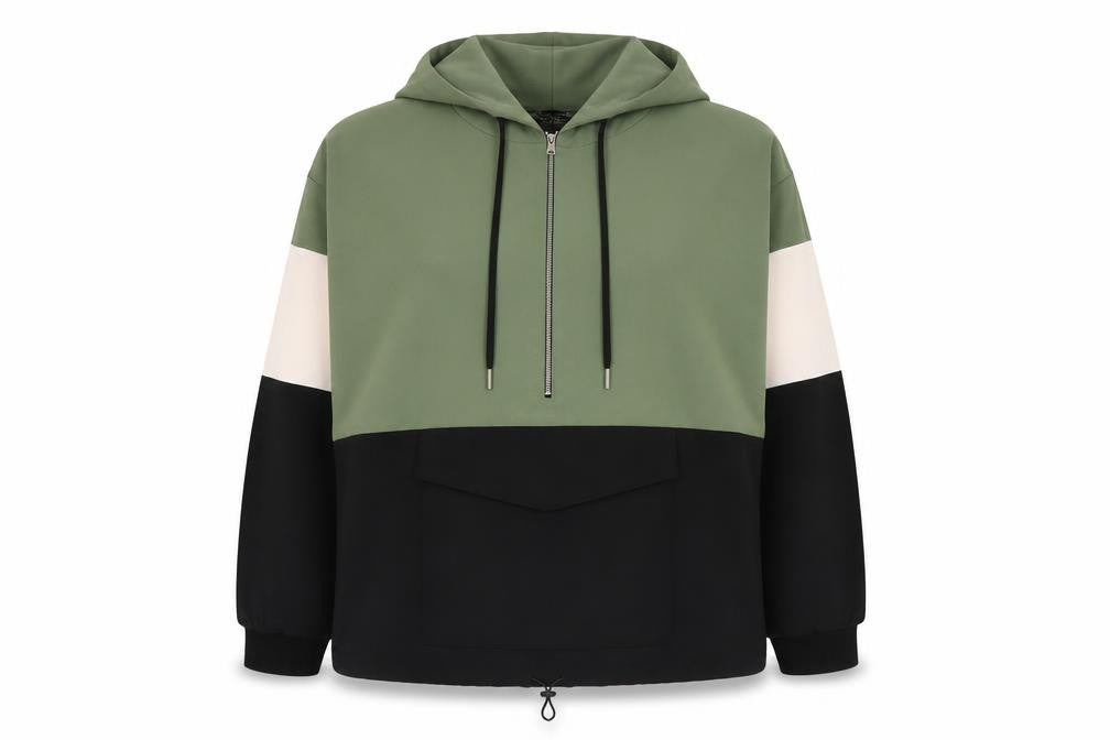 Zara Women Green Colourblock Half Zip Hooded Sweatshirt Size 12