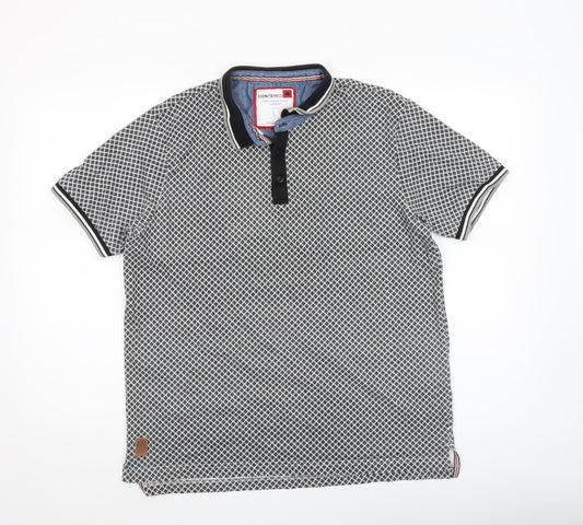 CENTERED Mens Black Geometric Cotton Polo Shirt Size L