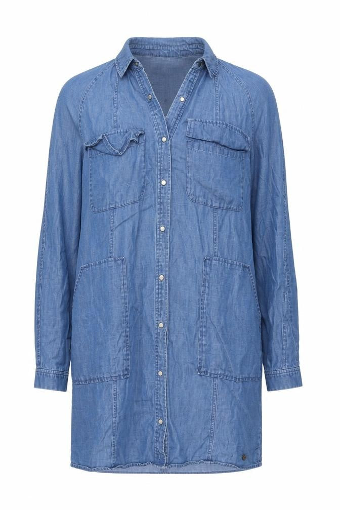 Superdry Women Blue Chambray Long Sleeve Shirt Dress Size 8