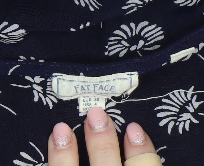 Fat Face Women Blue Floral Midi V-Neck Shirt Dress Size 8