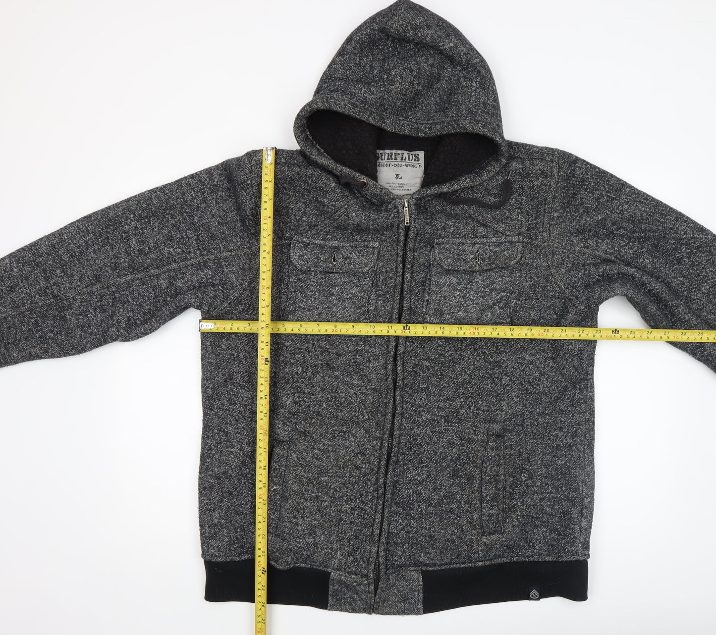 Surplus Men's Grey Hooded Full Zip Jacket XL Lined Casual Style