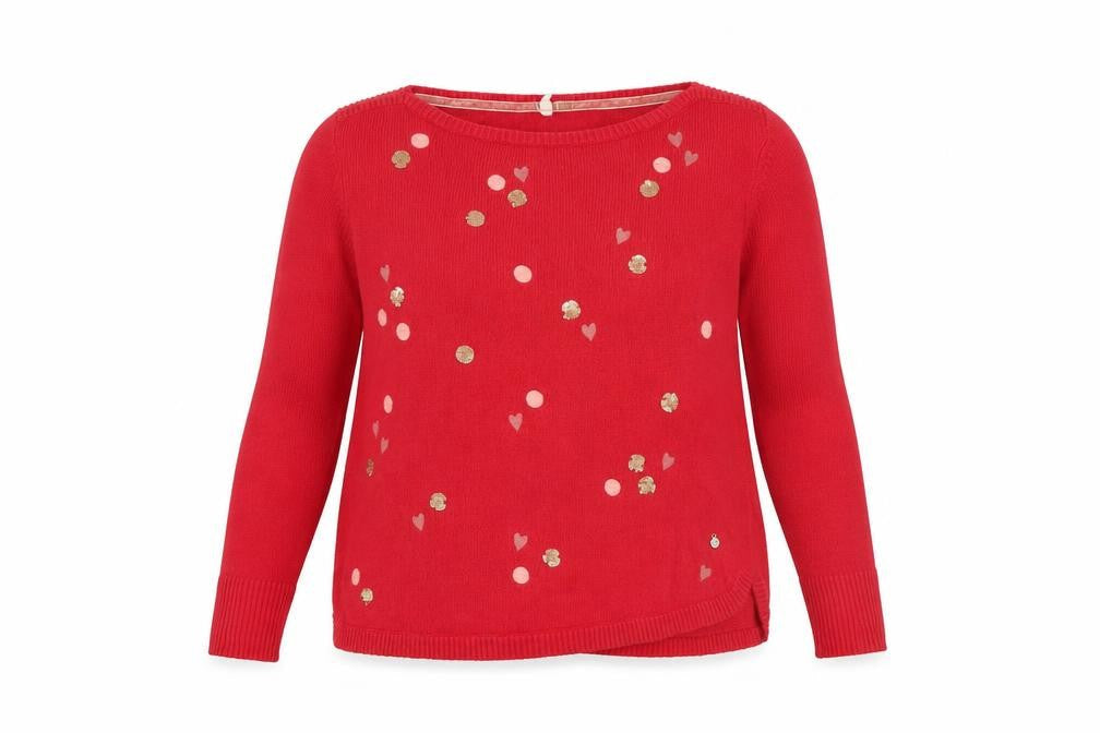 White Stuff Women's Red Sequin Heart Knit Jumper Size 14