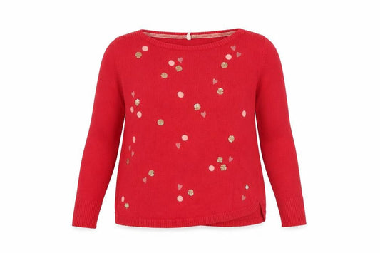 White Stuff Women's Red Sequin Heart Knit Jumper Size 14