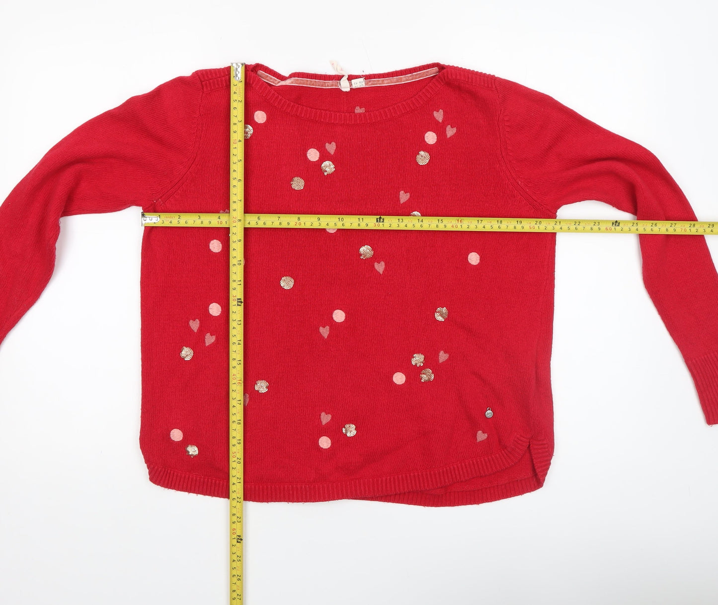 White Stuff Women's Red Sequin Heart Knit Jumper Size 14