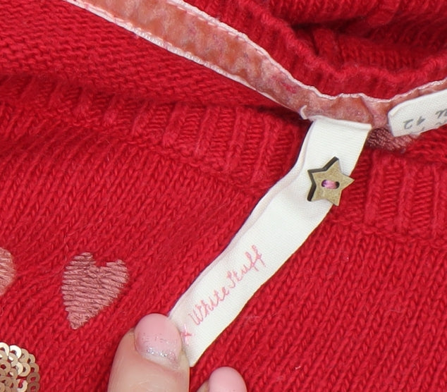 White Stuff Women's Red Sequin Heart Knit Jumper Size 14