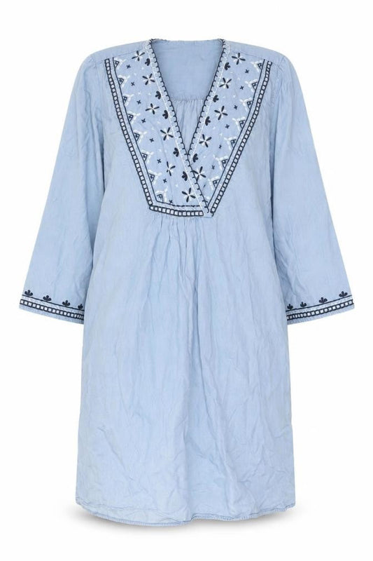 H&M Women Blue Embroidered Kaftan Dress Size 8 Boho Lightweight