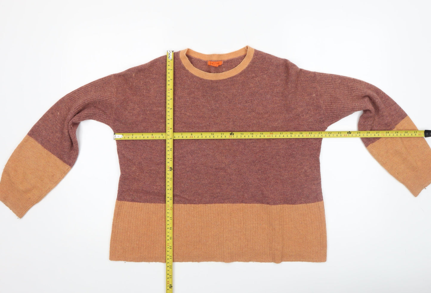 White Stuff Women’s Brown Colourblock Merino Wool Blend Jumper UK 14