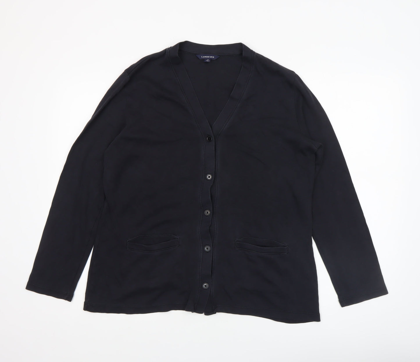 Lands' End Women's Black Small 8 Button-Up Blazer Cotton Blend