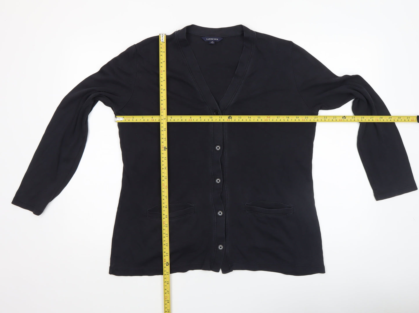 Lands' End Women's Black Small 8 Button-Up Blazer Cotton Blend