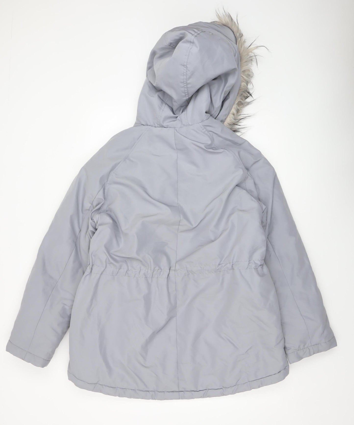 H&M Womens Grey Faux Fur Hooded Parka Jacket Size 8